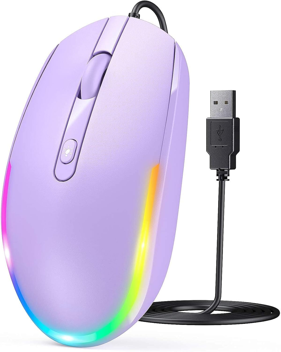 Wired Mouse - USB Computer Mice Wired with RGB Backlit Optical LED Mouse with Attached USB Cord for Laptops Notebooks Chromebook - Purple